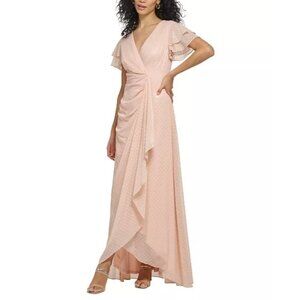DKNY Light Pink Chiffon Clip Dot Maxi Dress Long Gown Size 12 Wedding Bridesmaid
